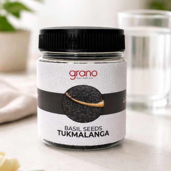 Grano Foods Premium Basil Seeds (Tukh Malanga) – Fresh, Clean & Naturally Cooling | 250g / 500g Jar
