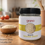 Grano Foods Premium White Sesame Seeds (Til) – Pure, Fresh & Nutrient-Rich | 250g / 500g Jar