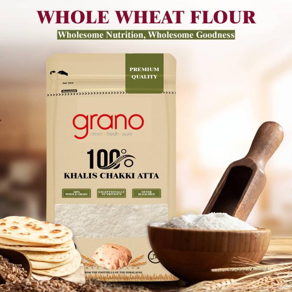 GranoFoods Premium Chakki Fresh Atta - 100% Whole Wheat Flour (2kg Pack)